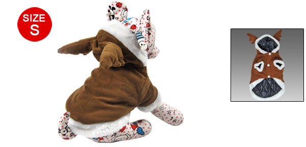Brown Padded Lined Dog Puppy Deer Horn Shaped Hood Jacket S