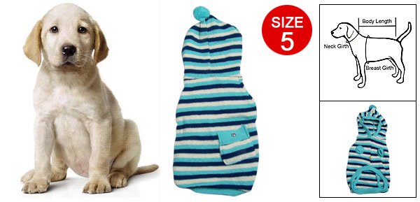 Puppy Pocket Decor Striped Knitted Hooded Sweater Sz 5