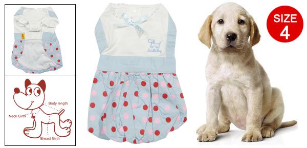 Cornflower Blue White Dots Print Bowknot Decor Bubble Dress Size 4 w Head Scarf for Pet Dog