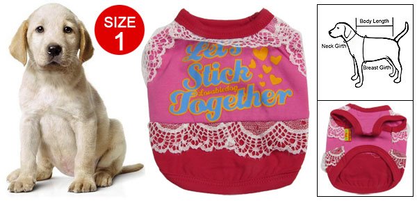 Puppy English Words Print Lace Trim Dress Red Pink Size 1