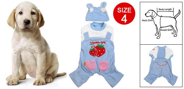 Dog Strawberry Print Pockets Decor Jumpsuit w Hat Size 4