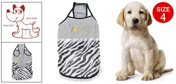Zebra Striped Gauze Lace Hem Strap Dress Size 4 for Dog
