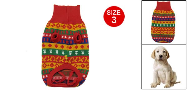 Pet Dog Size 3 Colorful Geometric Pattern Knitted Sweater