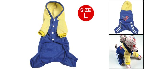 Puppy Dog Warm Hoodie Jump Suit Blue Yellow Apparel Sz L