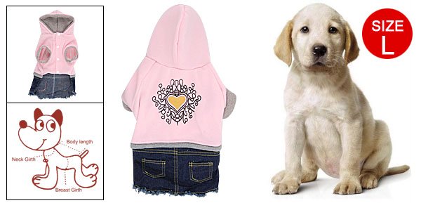 Pet Dog Pink Blue Heart Style Winter Dress Clothes w Cap Size L