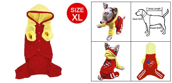 Red Yellow Hoodied Clothes Sz XL Jumpsuit for Puppy Dog