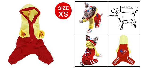 Sz XS Pet Dog Button-down Apparel Jumpsuit Red Yellow