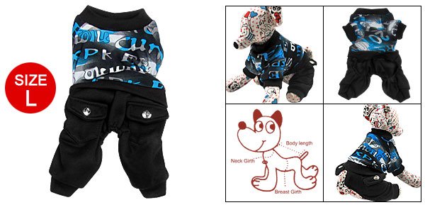 Dog Printed Shirt Romper Pants Jumper Suit Pet Clothing L