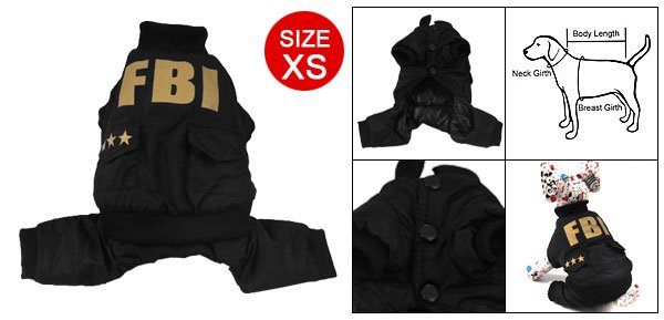 Dog Pet Black Elastic Hem Button Closure Jumpsuit Size XS