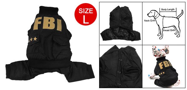 Size L Button Closure Black Jumpsuit Apparel for Dog Pet