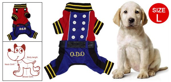 Size L Blue Red Autumn Button Design Dog Puppy Apparel Jumpsuit