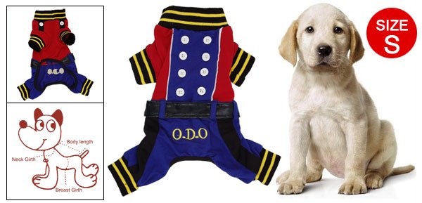 Blue Red Autumn Button Design Dog Puppy Apparel Jumpsuit Size S