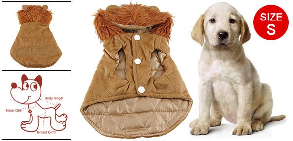 Sz S Plush Hoodie Brown Winter Coat Apparel for Pet Dog