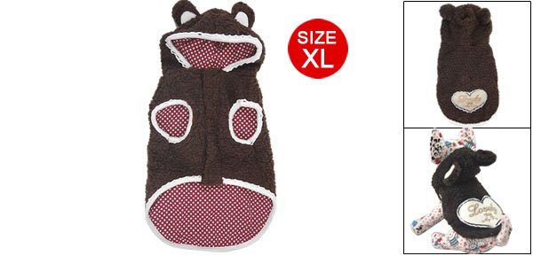 Hoody Sleeveless Heart Pattern Brown Coat Clothes for Dog Size XL