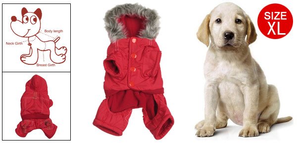 Dog Size XL Plush Hem Hood Warm Winter Clothes Red New