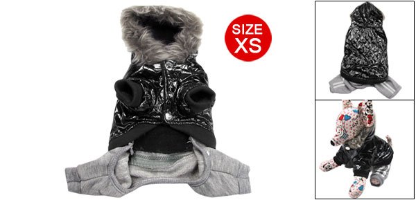 Black Faux Leather Hoodie Coat w Pants Pet Apparel for Puppy Dog XS