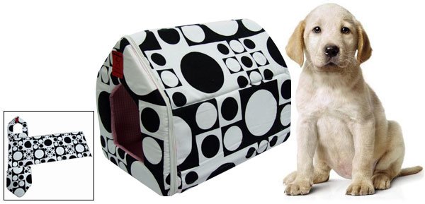 Black and White Round Dot Pattern Pet Puppy Collapsible Puppy House Zippered Shelter