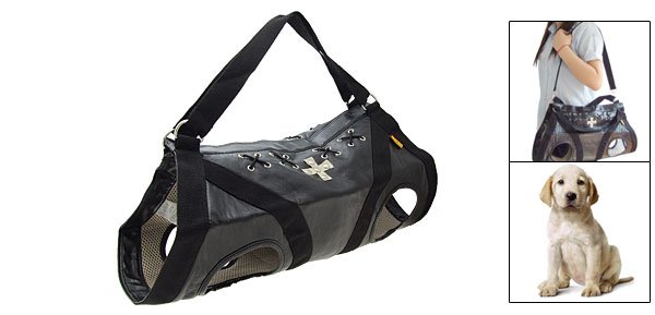 Multifuctional Dog Puppy Travel Shopping Carrier Carry Bag PU Black Size L