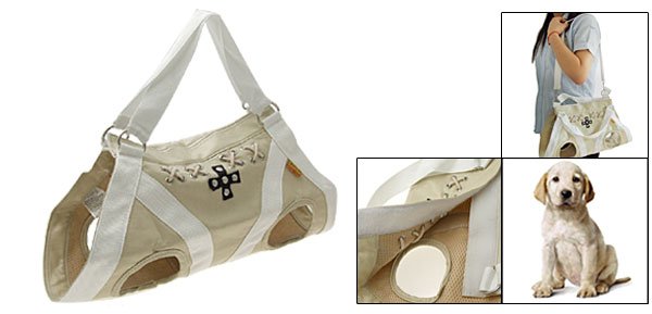 Size M Pet Dog Puppy Travel Shopping Carrier Carry Bag PU Beige