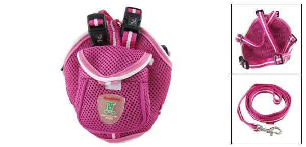 Fuchsia Pet Dog Cat Backpack Bag Harness with Leash Set Size S