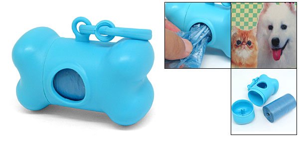 Light Blue Bone Shape Dispenser Box + Pet Doggie Garbage Trash Clean-up Bag