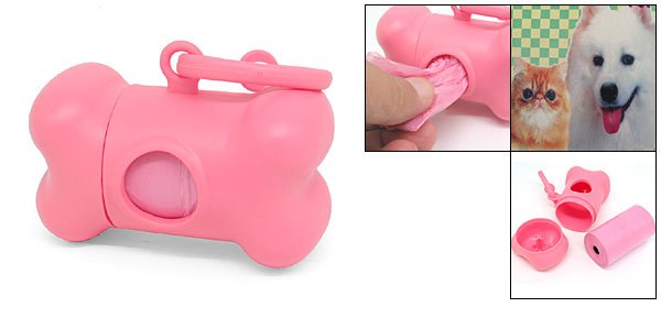 Pink Bone Shape Dispenser Box + Pet Doggie Garbage Trash Clean-up Bag