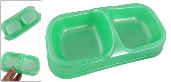 Dog Pet Food Water Double Bowl Plastic Feeding Dish Green