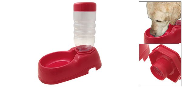 Travel Portable Red Plastic Pet's Bowl + Water Bottle Feeder