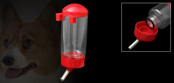 Metal Pipe Plastic Water Bottle Feeder for Dog Cat Pet Red