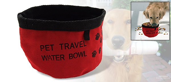 Pet Dog Cat Travel Portable Food Water Folding Bowl Red