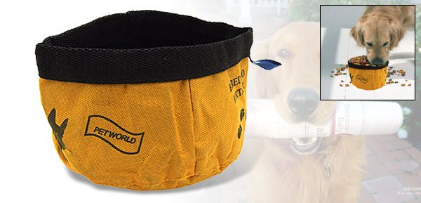 Travel Portable Pet Dog Cat Food Water Folding Bowl Yellow