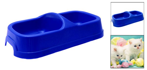 Blue Plastic Double Square Bowls Dog Cat Pet Food Water Feeder Dish