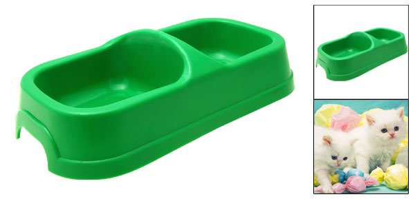 Green Plastic Double Square Bowls Dog Cat Pet Food Water Feeder Dish