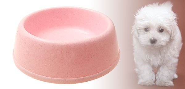 Round Cat Dog Pet Pink Solid Plastic Food Feeder Water Bowl Dish