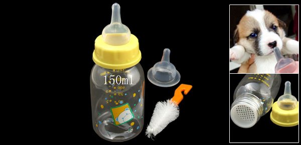 Portable Cute Pet Use Small Yellow Plastic Nursing Milk Bottle Feeder