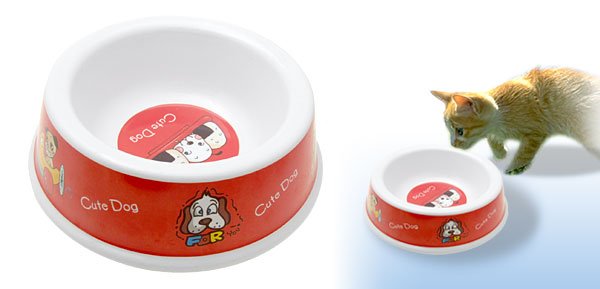 Red Solid Plastic Cat Dog Food Feeder Dish Pet Water Bowl