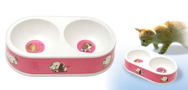Purple Pink Double Round Pet Cat Dog Food Water Bowl Feeder Dish