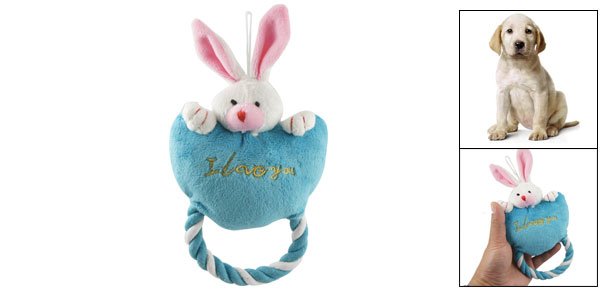 Blue Loving Heart Two-tone Ears Rabbit Roped Squeaky Toy for Pet Dog