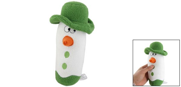 Pet Dog White Green Plush Snowman Bar Squeeze Squeaky Toy