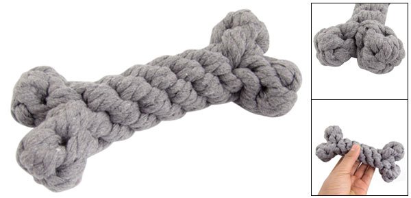 Pet Dog Gray Cotton Rope Knot Twister Bone Shape Chew Tug Toy