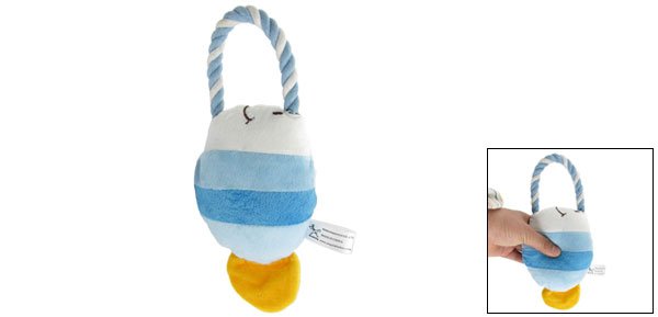 Pet Dog Blue White Plush Tropical Fish Squeaky Toy w Tug Rope