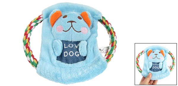 Pet Puppy Blue Plush Animal Accent Knot Rope Frisbee Squeaky Toy
