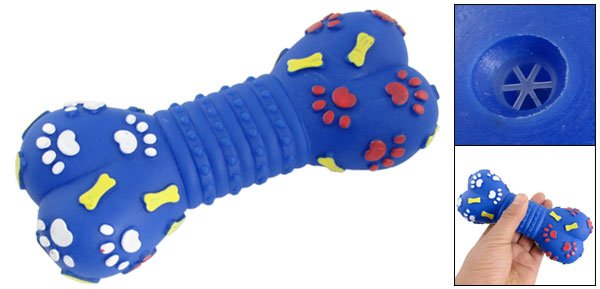 Paw Print Vinyl Rubber Bone-Shaped Squeaky Pet Puppy Toy Blue