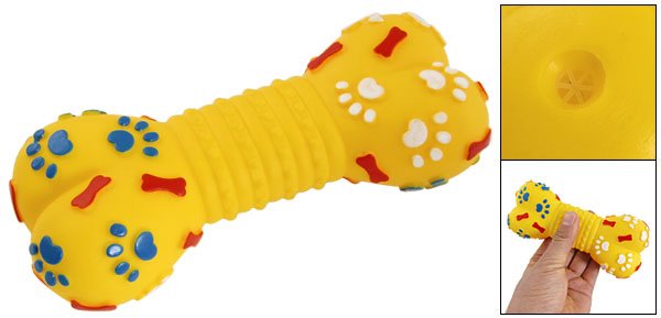 Paw Print Yellow Vinyl Rubber Bone Shaped Squeaky Pet Dog Toy
