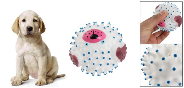 White Blue Vinyl Rubber Hedgehog Ball Squeaky Toy for Pet Dog