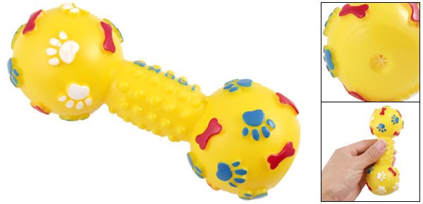 Yellow Dumbbell Shaped Squeaky Playing Toy for Pet Dog