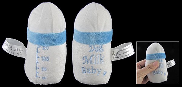 White Blue Milk Bottle Shape Plush Squeaky Toy for Pet Dog