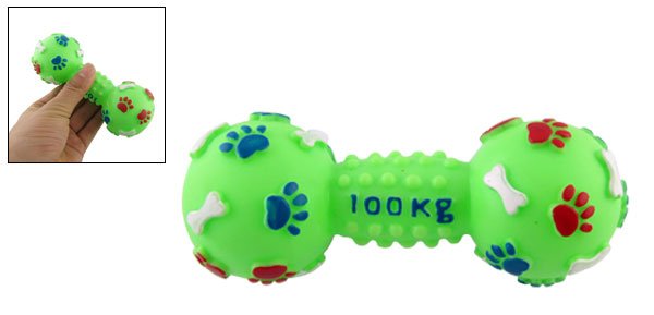 Green Dumbbell Shape Plastic Squeaky Chew Toy for Doggy