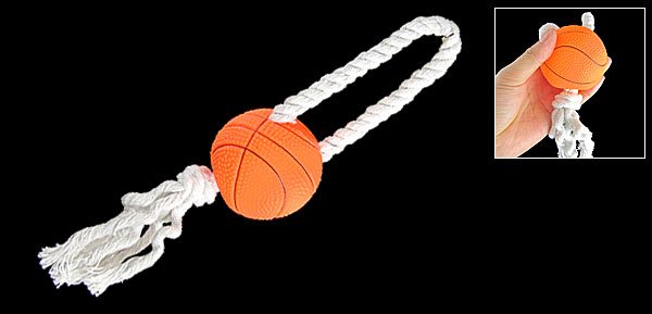 Dog Orange Squeaky Basketball Wht Braided Rope Chew Toy
