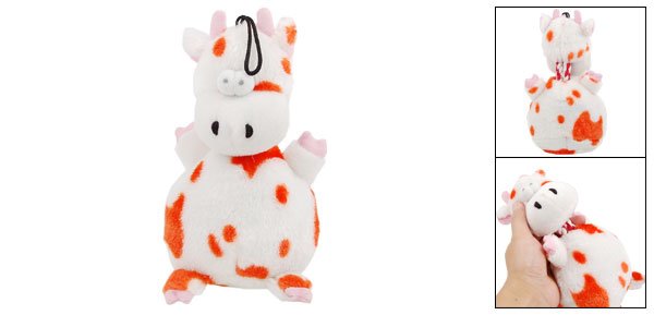 Lovely Orange Speckle Plush Squeaky Cow Pet Toy Doll for Puppy Dog